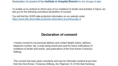 Declaration of consent of the institute or hospital director for the storage of data