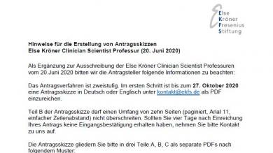 Hinweise: Else Kröner Clinician Scientist Professuren 2020