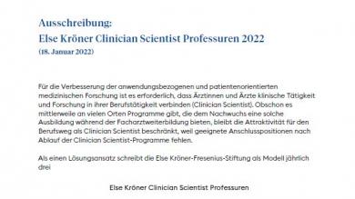 Else Kröner Clinician Scientist Professuren 2022: Ausschreibung