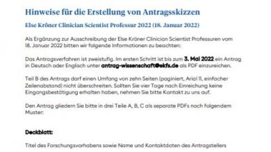 Else Kröner Clinician Scientist Professuren 2022: Hinweise