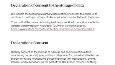 Declaration of consent to the storage of data
