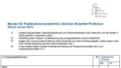 Else Kröner Clinician Scientist Professuren 2023: Muster Publikationsverzeichnis