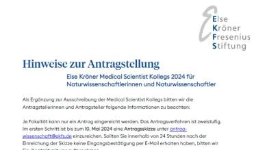 Else Kröner Medical Scientist Kollegs 2024: Hinweise