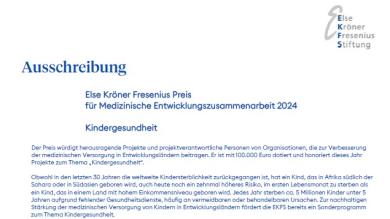 Else Kröner Fresenius Preis für Medizinische Entwicklungszusammenarbeit 2024: Ausschreibung