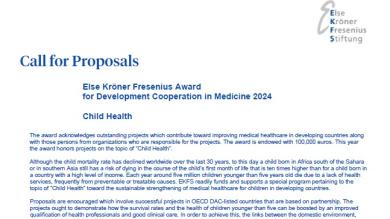 Else Kröner Fresenius Award for Development Cooperation in Medicine 2024: Call for Proposals