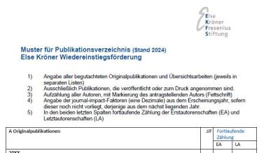 Else Kröner Wiedereinstiegsförderung 2024: Muster Publikationsverzeichnis