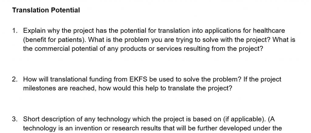 Assessment Form for Translational Funding